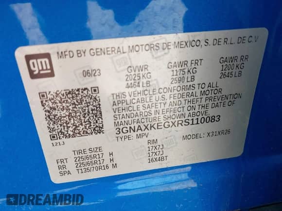 2024 Chevrolet Equinox LT with VIN 3GNAXKEGXRS110083, listed as a IAAI auction lot 42104347 with 37,003 mi miles and . Bid and sale history available at DreamBid. Image 9.