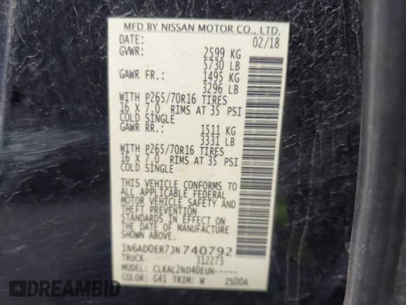 2018 Nissan Frontier SV with VIN 1N6AD0ER7JN740792, listed as a IAAI auction lot 42812430 with 87,004 mi miles and . Bid and sale history available at DreamBid. Image 9.
