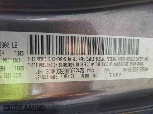 2017 Dodge Journey Crossroad with VIN 3C4PDCGB9HT677476, listed as a IAAI auction lot 43301924 with 163,098 mi miles and . Bid and sale history available at DreamBid. Image 9.