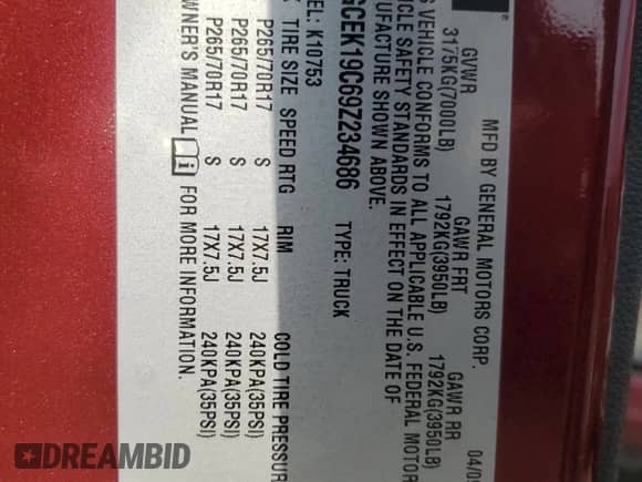 2009 Chevrolet Silverado 1500 LS z VIN 1GCEK19C69Z234686, wystawiony jako Copart lot #67128635 z przebiegiem 148 195 mil mil oraz Czysty tytuł • Clean title. Historia ofert i sprzedaży dostępna na DreamBid. Obrazek 12.