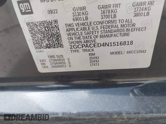 2022 Chevrolet Silverado 1500 LT с VIN 2GCPACED4N1516818, выставлен на аукционе IAAI как лот 42664829 с пробегом Не указан миль и . История ставок и продаж доступна на DreamBid. Изображение 9.
