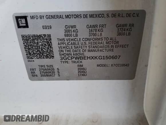 2019 Chevrolet Silverado 1500 Custom with VIN 3GCPWBEHXKG150607, listed as a Copart auction lot 71481825 with 113,960 mi miles and Salvage title. Bid and sale history available at DreamBid. Image 12.