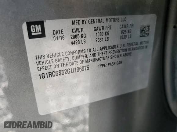 2016 Chevrolet Volt LT с VIN 1G1RC6S52GU136975, выставлен на аукционе Copart как лот 60716395 с пробегом 121 075 миль миль и Списание • Salvage title. История ставок и продаж доступна на DreamBid. Изображение 13.