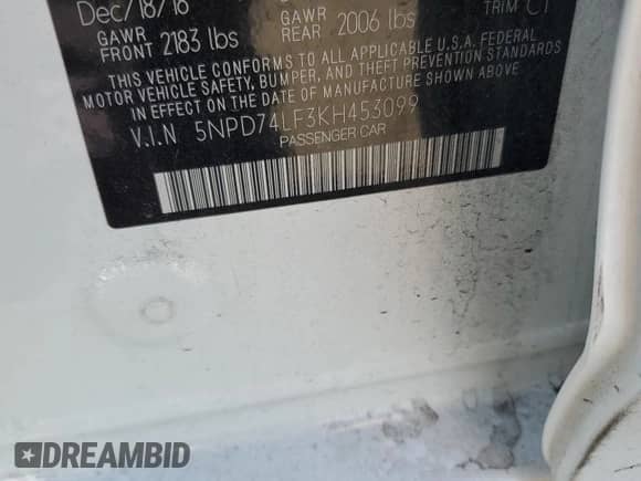 2019 Hyundai Elantra SE с VIN 5NPD74LF3KH453099, выставлен на аукционе Copart как лот 82176255 с пробегом 151 118 миль миль и Чистый • Clean title. История ставок и продаж доступна на DreamBid. Изображение 12.