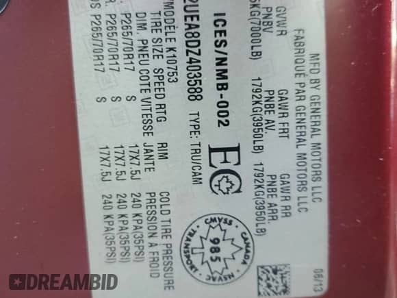 2013 GMC Sierra 1500 SL z VIN 1GTR2UEA8DZ403588, wystawiony jako Copart lot #67993695 z przebiegiem 185 203 mil mil oraz Czysty tytuł • Clean title. Historia ofert i sprzedaży dostępna na DreamBid. Obrazek 13.