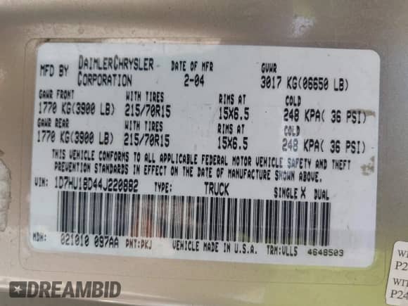 2004 Dodge 1500 SLT z VIN 1D7HU18D44J220882, wystawiony jako IAAI lot #42691488 z przebiegiem 206 416 mil mil oraz . Historia ofert i sprzedaży dostępna na DreamBid. Obrazek 9.