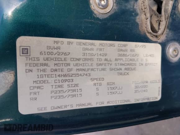 1995 GMC Sierra 1500 с VIN 1GTEC14H6SZ554743, выставлен на аукционе IAAI как лот 42852890 с пробегом 93 248 миль миль и . История ставок и продаж доступна на DreamBid. Изображение 9.