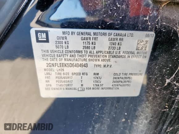 2013 Chevrolet Equinox LT with VIN 2GNFLEEK5D6404943, listed as a Copart auction lot 86339465 with 167,649 mi miles and Clean title. Bid and sale history available at DreamBid. Image 13.