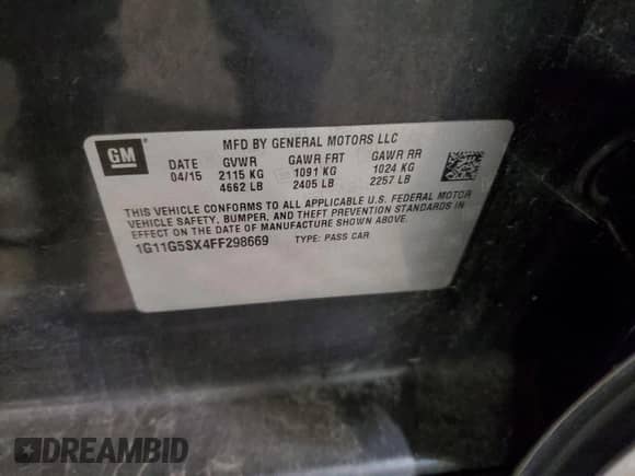 2015 Chevrolet Malibu LTZ с VIN 1G11G5SX4FF298669, выставлен на аукционе Copart как лот 55452315 с пробегом 170 031 миль миль и Списание • Salvage title. История ставок и продаж доступна на DreamBid. Изображение 12.