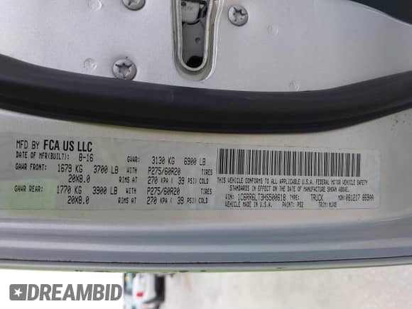 2017 Ram 1500 Big Horn z VIN 1C6RR6LT3HS500618, wystawiony jako IAAI lot #41424471 z przebiegiem 123 217 mil mil oraz . Historia ofert i sprzedaży dostępna na DreamBid. Obrazek 9.