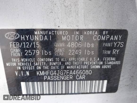 2015 Hyundai Azera с VIN KMHFG4JG7FA466080, выставлен на аукционе IAAI как лот 43272243 с пробегом 111 769 миль миль и . История ставок и продаж доступна на DreamBid. Изображение 9.