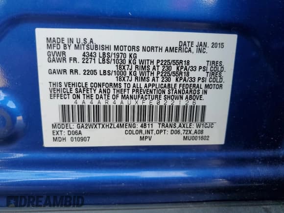 ✅ 2015 Mitsubishi Outlander SE • VIN: 4A4AR4AUXFE022126 • Lot: 69266195. Wystawiony na Copart z przebiegiem 98 938 mil. Bezpłatny archiwum sprzedaży aukcyjnych z USA i szczegółowy raport historii pojazdu na DreamBid. Zdjęcie 13.