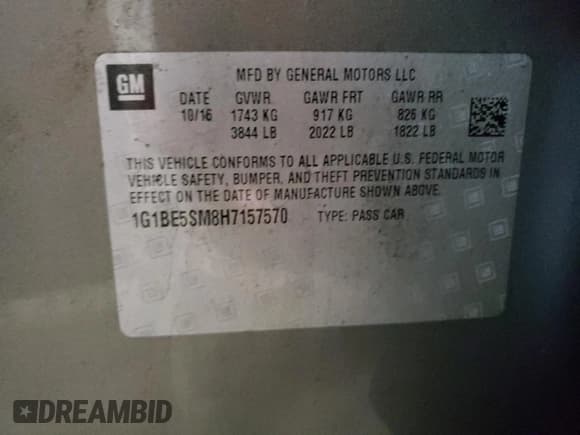 ✅ 2017 Chevrolet Cruze LT • VIN: 1G1BE5SM8H7157570 • Lot: 70506762. Wystawiony na Copart z przebiegiem Nie podano. Bezpłatny archiwum sprzedaży aukcyjnych z USA i szczegółowy raport historii pojazdu na DreamBid. Zdjęcie 12.