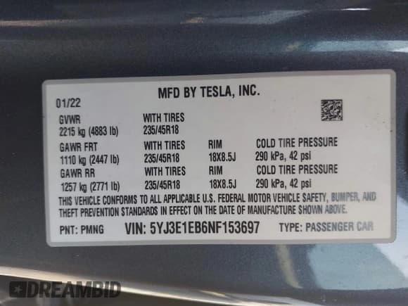 ✅ 2022 Tesla Model 3 Long Range • VIN: 5YJ3E1EB6NF153697 • Lot: 43190957. Wystawiony na IAAI z przebiegiem 68 026 mil. Bezpłatny archiwum sprzedaży aukcyjnych z USA i szczegółowy raport historii pojazdu na DreamBid. Zdjęcie 9.