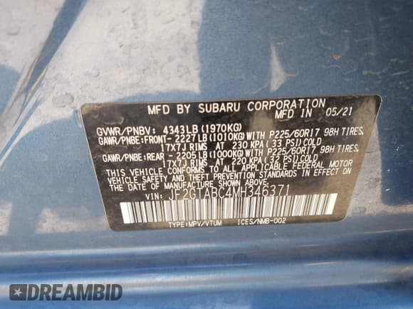 ✅ 2021 Subaru Crosstrek • VIN: JF2GTABC4MH346371 • Lot: 42427979. Listed on IAAI with 41,594 mi. Free auction sales archive from the USA and detailed vehicle history report at DreamBid. Image 9.