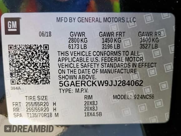 ✅ 2018 Buick Enclave Premium • VIN: 5GAERCKW9JJ284062 • Lot: 86628925. Listed on Copart with 90,898 mi. Free auction sales archive from the USA and detailed vehicle history report at DreamBid. Image 13.