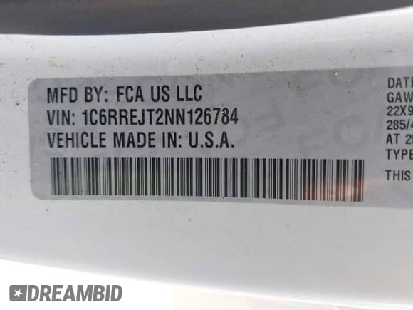 2022 Ram 1500 Laramie с VIN 1C6RREJT2NN126784, выставлен на аукционе IAAI как лот 42946808 с пробегом 55 666 миль миль и . История ставок и продаж доступна на DreamBid. Изображение 9.