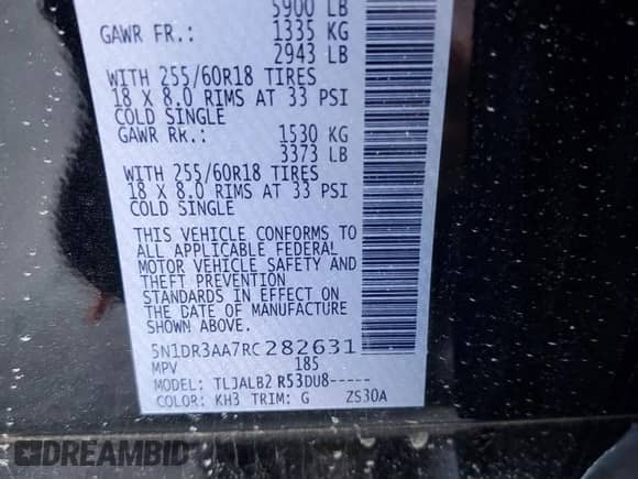 2024 Nissan Pathfinder S with VIN 5N1DR3AA7RC282631, listed as a Copart auction lot 52117695 with 5,538 mi miles and Salvage title. Bid and sale history available at DreamBid. Image 13.