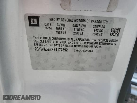 ✅ 2014 Chevrolet Impala LS • VIN: 2G1WA5E3XE1177392 • Лот: 46810754. Опубликован ранее на Copart с пробегом 157 165 миль. Бесплатный доступ к архиву аукционных продаж из США и подробный отчёт об истории автомобиля на DreamBid. Изображение 13.
