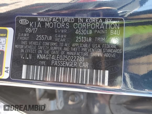 ✅ 2018 Kia Optima Premium • VIN: KNAGT4LE0J5022733 • Lot: 59471495. Listed on Copart with 188,822 mi. Free auction sales archive from the USA and detailed vehicle history report at DreamBid. Image 12.