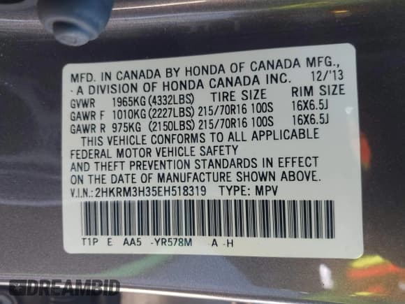 ✅ 2014 Honda CR-V LX • VIN: 2HKRM3H35EH518319 • Lot: 43482786. Listed on IAAI with 158,137 mi. Free auction sales archive from the USA and detailed vehicle history report at DreamBid. Image 9.