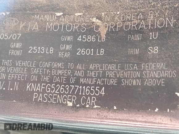 ✅ 2007 Kia Rondo EX • VIN: KNAFG526377116554 • Lot: 43391504. Wystawiony na IAAI z przebiegiem 95 328 mil. Bezpłatny archiwum sprzedaży aukcyjnych z USA i szczegółowy raport historii pojazdu na DreamBid. Zdjęcie 9.