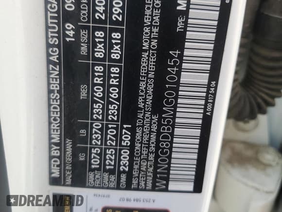 ✅ 2021 Mercedes-Benz GLC 300 • VIN: W1N0G8DB5MG010454 • Lot: 67254145. Listed on Copart with 78,720 mi. Free auction sales archive from the USA and detailed vehicle history report at DreamBid. Image 14.