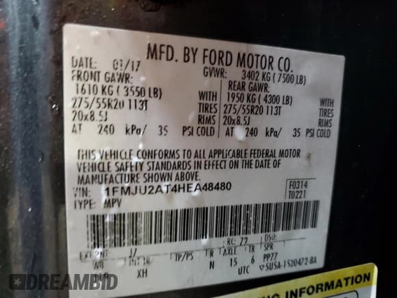 ✅ 2017 Ford Expedition Limited • VIN: 1FMJU2AT4HEA48480 • Lot: 92588655. Wystawiony na Copart z przebiegiem 226 653 mil. Bezpłatny archiwum sprzedaży aukcyjnych z USA i szczegółowy raport historii pojazdu na DreamBid. Zdjęcie 13.