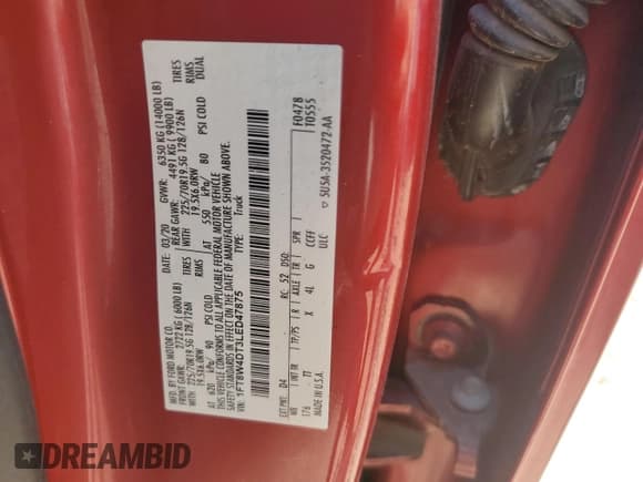 ✅ 2020 Ford F-450 XL • VIN: 1FT8W4DT3LED47875 • Lot: 70479905. Wystawiony na Copart z przebiegiem Nie podano. Bezpłatny archiwum sprzedaży aukcyjnych z USA i szczegółowy raport historii pojazdu na DreamBid. Zdjęcie 12.