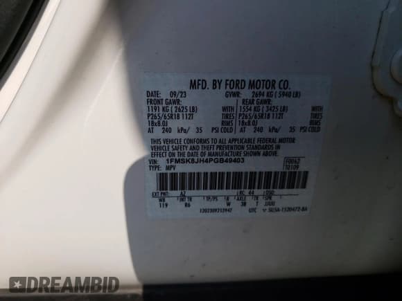 ✅ 2023 Ford Explorer Timberline • VIN: 1FMSK8JH4PGB49403 • Lot: 67761765. Listed on Copart with 13,253 mi. Free auction sales archive from the USA and detailed vehicle history report at DreamBid. Image 13.