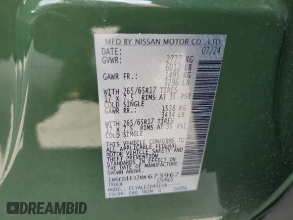 ✅ 2024 Nissan Frontier SL • VIN: 1N6ED1EJ2RN673967 • Lot: 63635165. Listed on Copart with 3,397 mi. Free auction sales archive from the USA and detailed vehicle history report at DreamBid. Image 12.