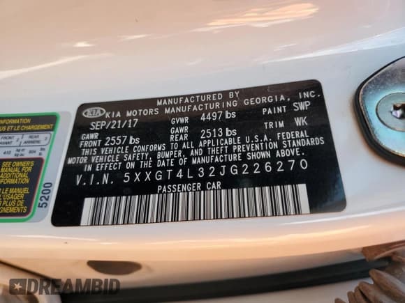 ✅ 2018 Kia Optima LX • VIN: 5XXGT4L32JG226270 • Lot: 56979265. Listed on Copart with 94,143 mi. Free auction sales archive from the USA and detailed vehicle history report at DreamBid. Image 12.