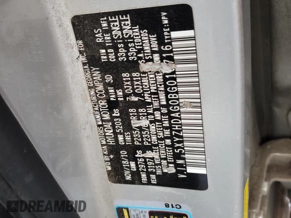 ✅ 2011 Hyundai Santa Fe Limited • VIN: 5XYZHDAG0BG016716 • Lot: 87739595. Listed on Copart with 188,839 mi. Free auction sales archive from the USA and detailed vehicle history report at DreamBid. Image 15.