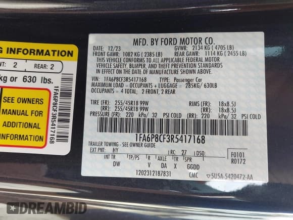 ✅ 2024 Ford Mustang GT • VIN: 1FA6P8CF3R5417168 • Lot: 43300904. Listed on IAAI with 7,430 mi. Free auction sales archive from the USA and detailed vehicle history report at DreamBid. Image 9.