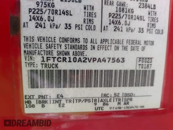 ✅ 1997 Ford Ranger XLT • VIN: 1FTCR10A2VPA47563 • Lot: 43632631. Listed on IAAI with 227,916 mi. Free auction sales archive from the USA and detailed vehicle history report at DreamBid. Image 9.