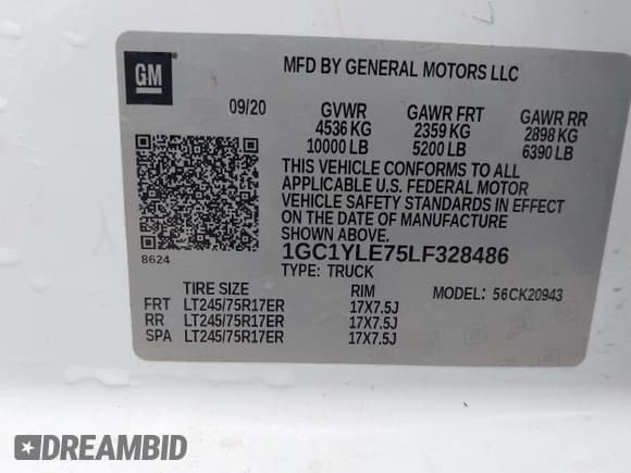 ✅ 2020 Chevrolet Silverado 2500HD Work Truck • VIN: 1GC1YLE75LF328486 • Lot: 43446216. Wystawiony na IAAI z przebiegiem 82 986 mil. Bezpłatny archiwum sprzedaży aukcyjnych z USA i szczegółowy raport historii pojazdu na DreamBid. Zdjęcie 8.