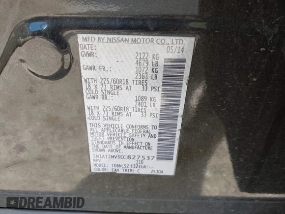 ✅ 2014 Nissan Rogue SL • VIN: 5N1AT2MV3EC827537 • Lot: 43645643. Listed on IAAI with 143,886 mi. Free auction sales archive from the USA and detailed vehicle history report at DreamBid. Image 9.