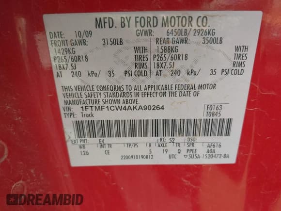 ✅ 2010 Ford F-150 XL • VIN: 1FTMF1CW4AKA90264 • Лот: 43019019. Опубликован ранее на IAAI с пробегом 138 341 миль. Бесплатный доступ к архиву аукционных продаж из США и подробный отчёт об истории автомобиля на DreamBid. Изображение 9.