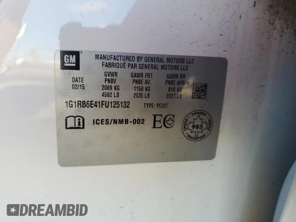 ✅ 2015 Chevrolet Volt • VIN: 1G1RB6E41FU125132 • Lot: 80890054. Wystawiony na Copart z przebiegiem 120 531 mil. Bezpłatny archiwum sprzedaży aukcyjnych z USA i szczegółowy raport historii pojazdu na DreamBid. Zdjęcie 12.