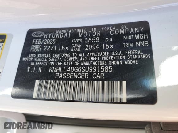 ✅ 2025 Hyundai Elantra SE • VIN: KMHLL4DG6SU991585 • Lot: 85161485. Listed on Copart with 5,551 mi. Free auction sales archive from the USA and detailed vehicle history report at DreamBid. Image 13.