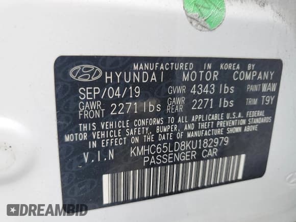 ✅ 2019 Hyundai Ioniq • VIN: KMHC65LD8KU182979 • Lot: 80360045. Listed on Copart with 108,626 mi. Free auction sales archive from the USA and detailed vehicle history report at DreamBid. Image 13.