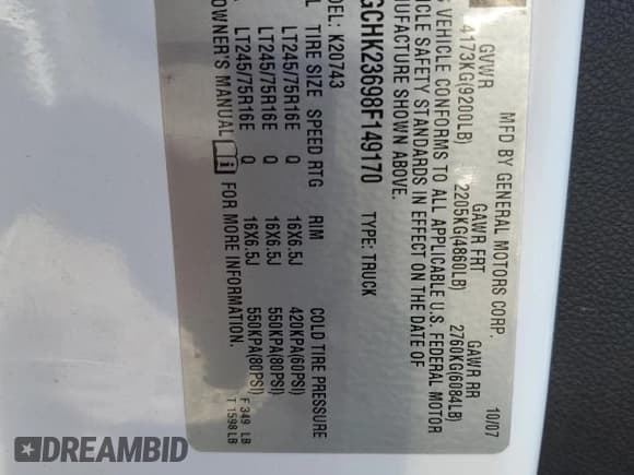 ✅ 2008 Chevrolet Silverado 2500HD LTZ • VIN: 1GCHK23698F149170 • Лот: 82709565. Опубликован ранее на Copart с пробегом 161 583 миль. Бесплатный доступ к архиву аукционных продаж из США и подробный отчёт об истории автомобиля на DreamBid. Изображение 12.