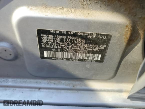 ✅ 2012 Subaru Impreza Special Sports Limited • VIN: JF1GPAR66CH229303 • Lot: 83764515. Listed on Copart with 192,817 mi. Free auction sales archive from the USA and detailed vehicle history report at DreamBid. Image 12.