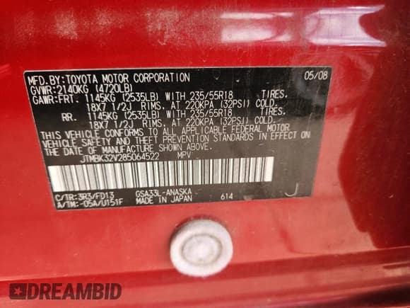 ✅ 2008 Toyota RAV4 Sport • VIN: JTMBK32V285064522 • Лот: 82330385. Опубликован ранее на Copart с пробегом 219 802 миль. Бесплатный доступ к архиву аукционных продаж из США и подробный отчёт об истории автомобиля на DreamBid. Изображение 13.