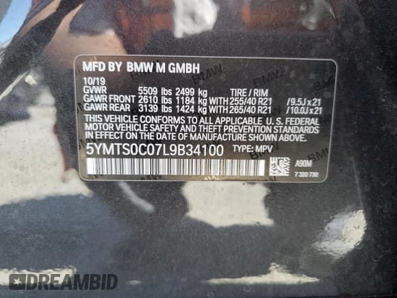 ✅ 2020 BMW X3 M Competition • VIN: 5YMTS0C07L9B34100 • Lot: 71891093. Listed on Copart with Not provided. Free auction sales archive from the USA and detailed vehicle history report at DreamBid. Image 14.
