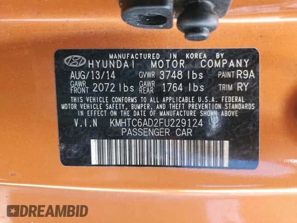 2015 Hyundai Veloster z VIN KMHTC6AD2FU229124, wystawiony jako Copart lot #51488653 z przebiegiem 62 406 mil mil oraz . Historia ofert i sprzedaży dostępna na DreamBid. Obrazek 12.