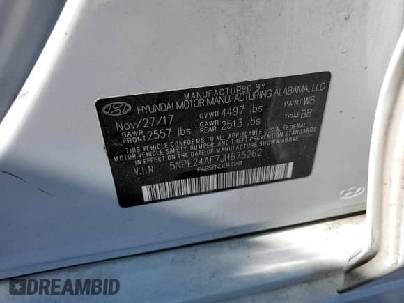 2018 Hyundai Sonata SE с VIN 5NPE24AF7JH675262, выставлен на аукционе Copart как лот 86427965 с пробегом 120 130 миль миль и Списание • Salvage title. История ставок и продаж доступна на DreamBid. Изображение 12.