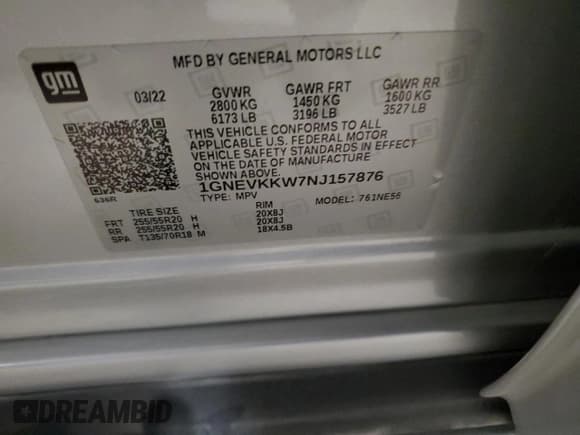 ✅ 2022 Chevrolet Traverse Premier • VIN: 1GNEVKKW7NJ157876 • Lot: 88683885. Listed on Copart with 28,459 mi. Free auction sales archive from the USA and detailed vehicle history report at DreamBid. Image 13.