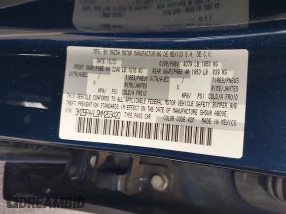 ✅ 2021 Mazda 3 S • VIN: 3MZBPAAL9MM253420 • Лот: 43489978. Опубликован ранее на IAAI с пробегом 49 772 миль. Бесплатный доступ к архиву аукционных продаж из США и подробный отчёт об истории автомобиля на DreamBid. Изображение 9.