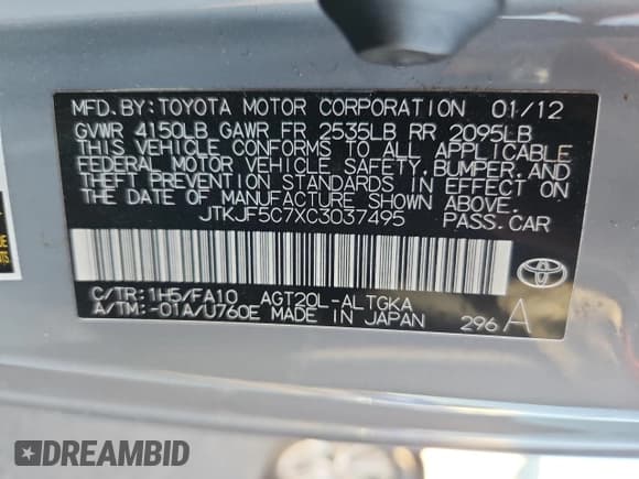 ✅ 2012 Scion tC • VIN: JTKJF5C7XC3037495 • Lot: 87445025. Wystawiony na Copart z przebiegiem 130 805 mil. Bezpłatny archiwum sprzedaży aukcyjnych z USA i szczegółowy raport historii pojazdu na DreamBid. Zdjęcie 12.